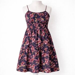 Old Navy Linen Tiered Dress Women's Size Large Blue Floral Cottagecore Summer
